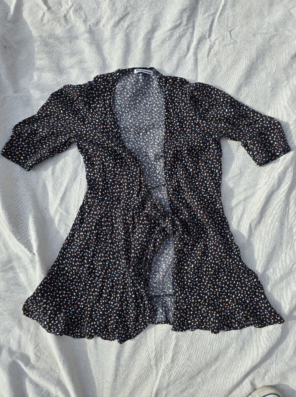 Reformation Black Dress with Pastel Polka Dot Print - Picture 2 of 7